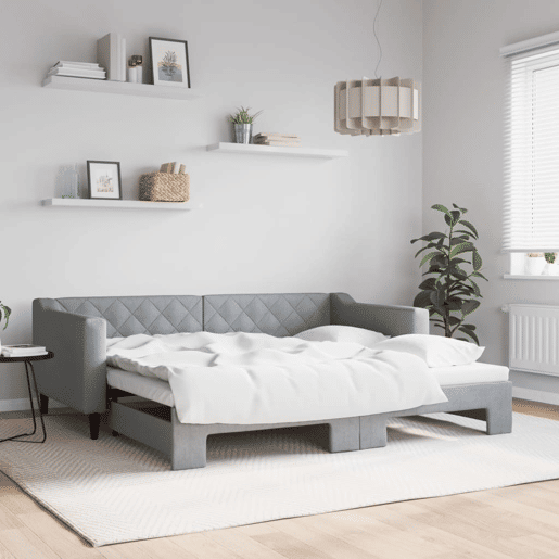 Sofá-cama, Sofá conversível com gavetão 90x190 cm tecido cinzento-claro Sofá-cama, Sofá conversível com gavetão 90x190 cm tecido cinzento-claro