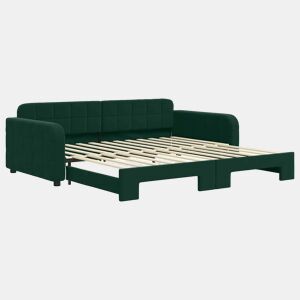 Sofá-cama, Sofá conversível com gavetão 100x200 cm veludo verde-escuro