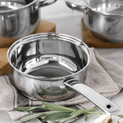 Conjunto de panelas SAN IGNACIO de 7 peças em aço inoxidável, adequado para todos os tipos de fogão + Conjunto de 5 utensílios de cozinha em silicone e madeira Conjunto de panelas SAN IGNACIO de 7 peças em aço inoxidável, adequado para todos os tipos de fogão + Conjunto de 5 utensílios de cozinha em silicone e madeira