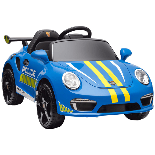 AIYAPLAY Carro Elétrico para Crianças de Polícia Carro a Bateria 12V com Controlo Remoto 2,4 G Motor Duplo Sirene Música Sem Fios Buzina Rodas Auxiliares e Faróis LED 105x58x49 cm Azul