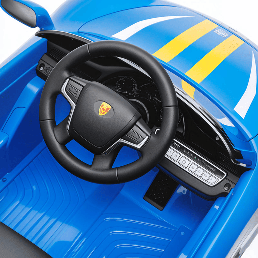 AIYAPLAY Carro Elétrico para Crianças de Polícia Carro a Bateria 12V com Controlo Remoto 2,4 G Motor Duplo Sirene Música Sem Fios Buzina Rodas Auxiliares e Faróis LED 105x58x49 cm Azul