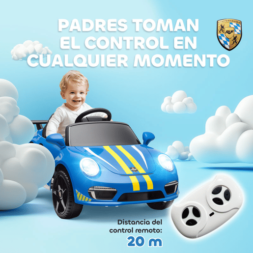 AIYAPLAY Carro Elétrico para Crianças de Polícia Carro a Bateria 12V com Controlo Remoto 2,4 G Motor Duplo Sirene Música Sem Fios Buzina Rodas Auxiliares e Faróis LED 105x58x49 cm Azul