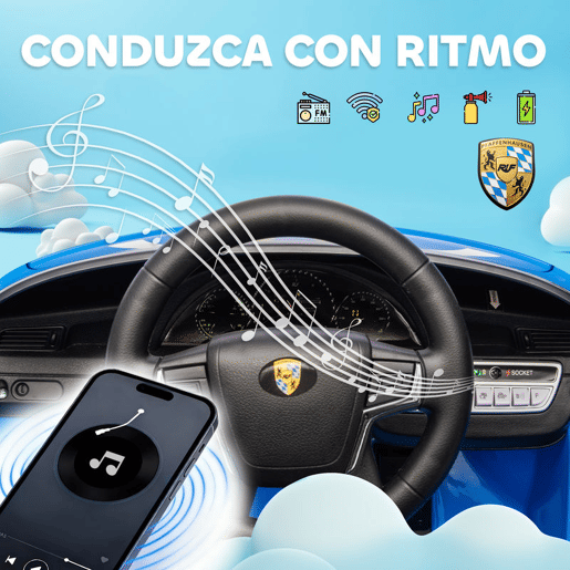 AIYAPLAY Carro Elétrico para Crianças de Polícia Carro a Bateria 12V com Controlo Remoto 2,4 G Motor Duplo Sirene Música Sem Fios Buzina Rodas Auxiliares e Faróis LED 105x58x49 cm Azul