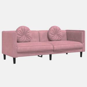 Sofá 3 lugares - Sofá fixo com almofadões veludo rosa