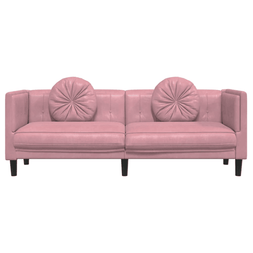 Sofá 3 lugares - Sofá fixo com almofadões veludo rosa Sofá 3 lugares - Sofá fixo com almofadões veludo rosa