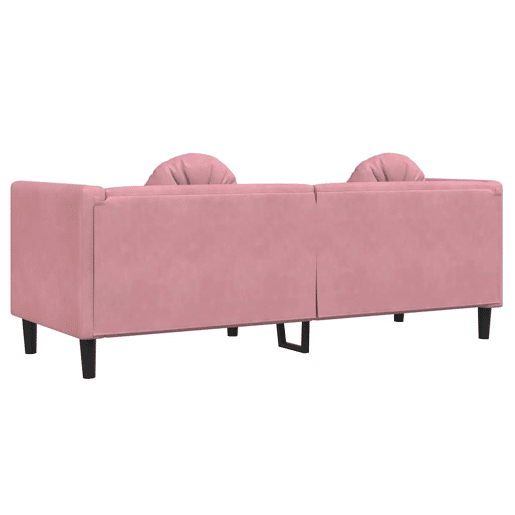Sofá 3 lugares - Sofá fixo com almofadões veludo rosa Sofá 3 lugares - Sofá fixo com almofadões veludo rosa