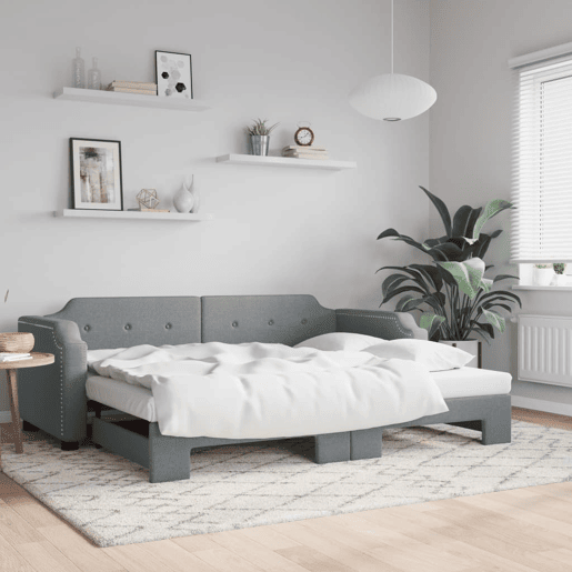 Sofá-cama, Sofá conversível com gavetão 90x190 cm tecido cinzento-claro Sofá-cama, Sofá conversível com gavetão 90x190 cm tecido cinzento-claro
