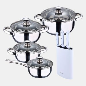 Conjunto de panelas SAN IGNACIO de 7 peças em aço inoxidável, adequado para todos os tipos de fogão + Conjunto de 3 facas com cabos de aço inoxidável