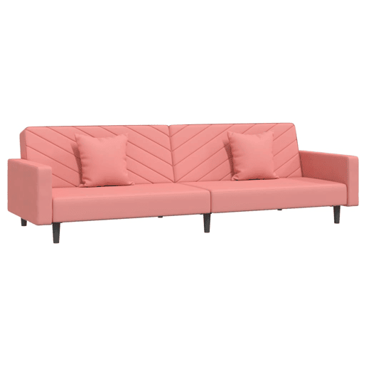 Sofá-cama, Sofá conversível 2 lugares com duas almofadas veludo rosa