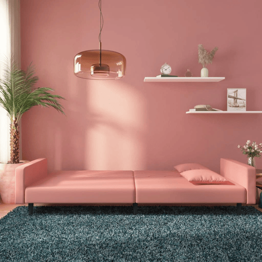 Sofá-cama, Sofá conversível 2 lugares com duas almofadas veludo rosa