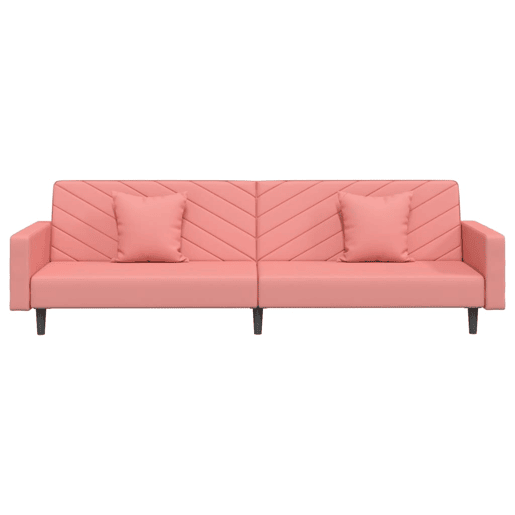 Sofá-cama, Sofá conversível 2 lugares com duas almofadas veludo rosa