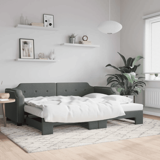 Sofá-cama, Sofá conversível com gavetão 90x190 cm tecido cinzento-escuro Sofá-cama, Sofá conversível com gavetão 90x190 cm tecido cinzento-escuro