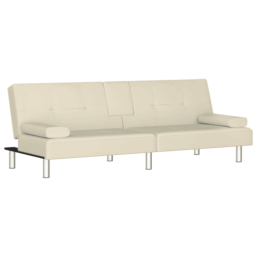 Sofá-cama, Sofá conversível com suporte para copos couro artificial cor creme