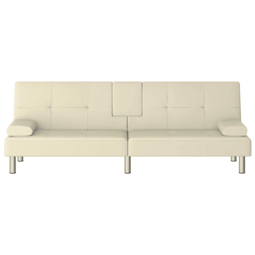 Sofá-cama, Sofá conversível com suporte para copos couro artificial cor creme