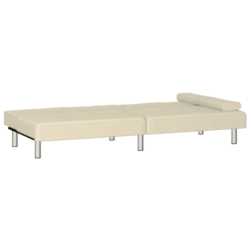 Sofá-cama, Sofá conversível com suporte para copos couro artificial cor creme