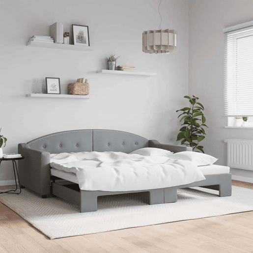 Sofá-cama, Sofá conversível com gavetão 90x190 cm tecido cinzento-claro Sofá-cama, Sofá conversível com gavetão 90x190 cm tecido cinzento-claro