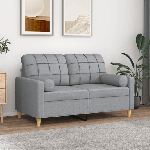 Sofá 2 lugares, Sofá fixo + almofadas decorativas 120cm tecido cinza-claro