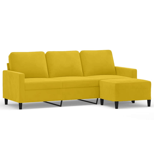 Sofá de 3 lugares - Sofá fixo com apoio de pés 180 cm veludo amarelo
