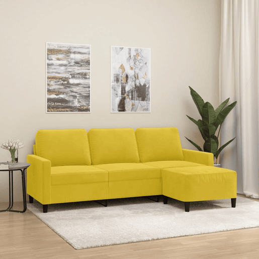 Sofá de 3 lugares - Sofá fixo com apoio de pés 180 cm veludo amarelo