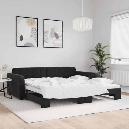 Sofá-cama, Sofá conversível com gavetão 100x200 cm veludo preto Sofá-cama, Sofá conversível com gavetão 100x200 cm veludo preto