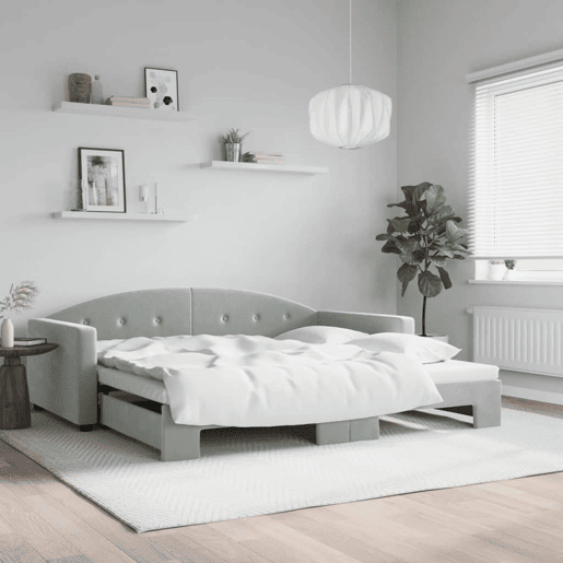 Sofá-cama, Sofá conversível com gavetão 100x200 cm veludo cinzento-claro