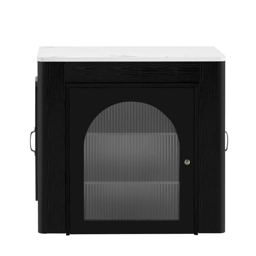 Ilha de cozinha com rodas, mesa de jantar extensível com tampo removível - Carrinho móvel com tomadas - Branco e Preto