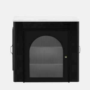 Ilha de cozinha com rodas, mesa de jantar extensível com tampo removível - Carrinho móvel com tomadas - Branco e Preto