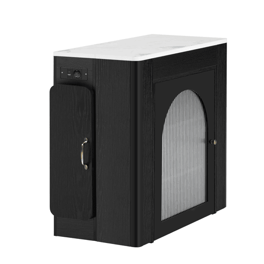 Ilha de cozinha com rodas, mesa de jantar extensível com tampo removível - Carrinho móvel com tomadas - Branco e Preto