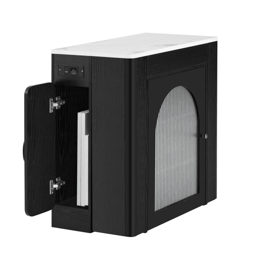 Ilha de cozinha com rodas, mesa de jantar extensível com tampo removível - Carrinho móvel com tomadas - Branco e Preto