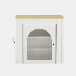 Ilha de cozinha com rodas - Mesa extensível com tampo removível - Carrinho móvel com tomadas - Branco