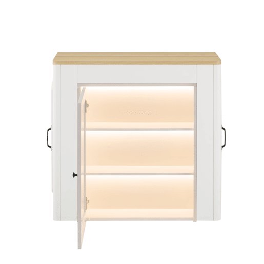 Ilha de cozinha com rodas - Mesa extensível com tampo removível - Carrinho móvel com tomadas - Branco