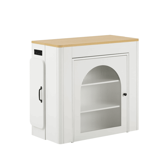 Ilha de cozinha com rodas - Mesa extensível com tampo removível - Carrinho móvel com tomadas - Branco