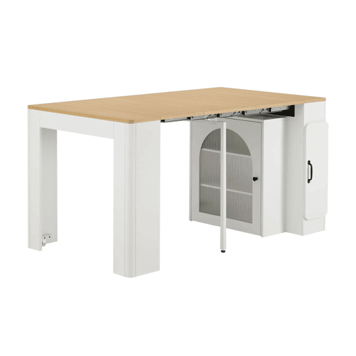 Ilha de cozinha com rodas - Mesa extensível com tampo removível - Carrinho móvel com tomadas - Branco