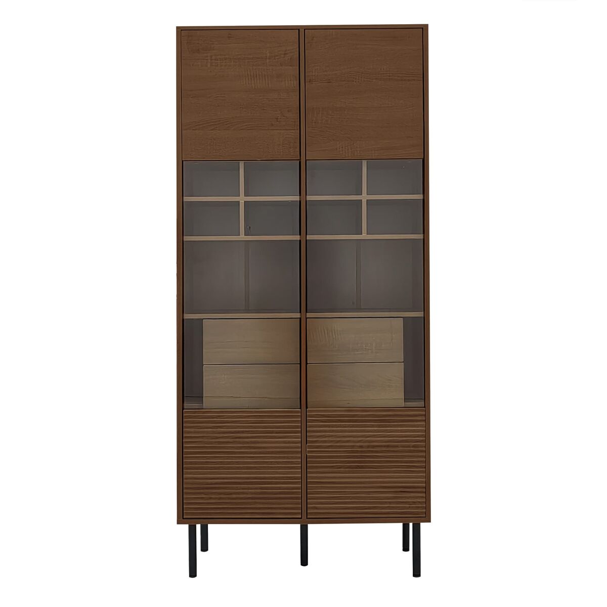 Vitrina multifuncional - estantes + puerta de vidrio + cajón oculto - madera