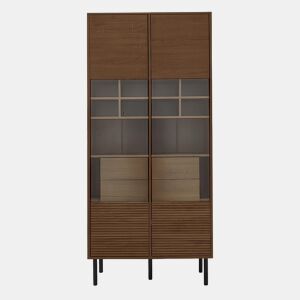 Vitrine multifuncional - prateleiras + porta de vidro + gaveta oculta - madeira
