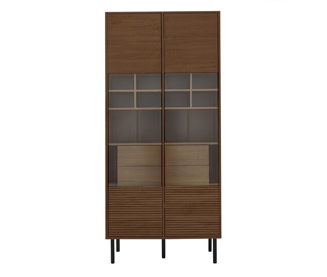 Vitrina multifuncional - estantes + puerta de vidrio + cajón oculto - madera