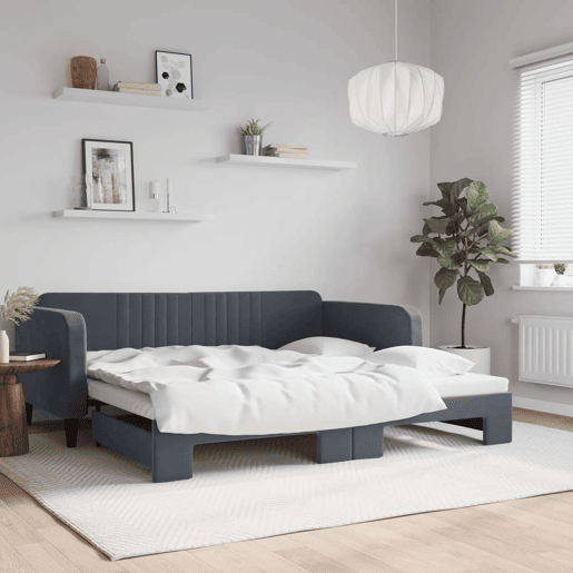 Sofá-cama, Sofá conversível com gavetão 100x200 cm veludo cinzento-escuro Sofá-cama, Sofá conversível com gavetão 100x200 cm veludo cinzento-escuro