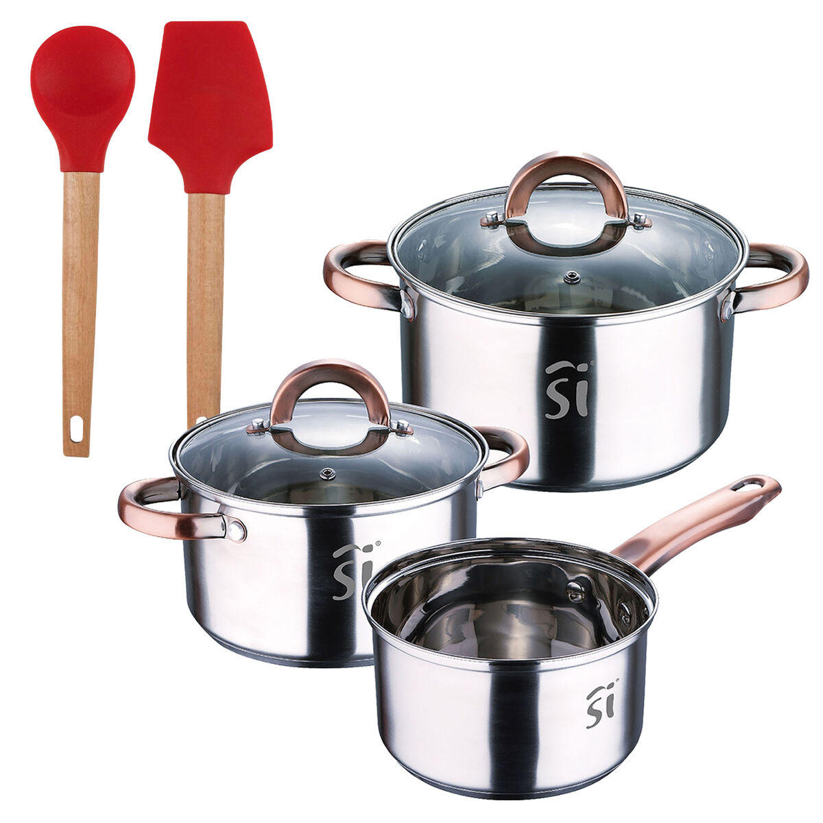 Bateria 5pc acero inoxidable ø16ø18ø20, aptas para inducción+ bergner excalibur juego de 2 utensilios de cocina