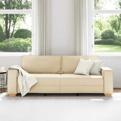 Sofá 3 lugares, Sofá fixo Creme 220 x 78 x 84 cm tecido Sofá 3 lugares, Sofá fixo Creme 220 x 78 x 84 cm tecido