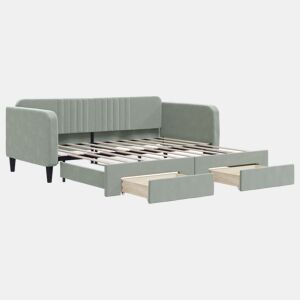 Sofá-cama, Sofá conversível c gavetão e gavetas 90x190 cm veludo cinzento-claro