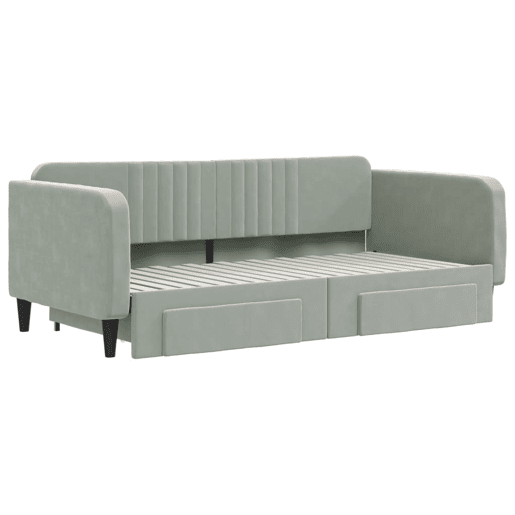 Sofá-cama, Sofá conversível c gavetão e gavetas 90x190 cm veludo cinzento-claro
