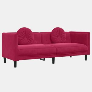 Sofá 3 lugares - Sofá fixo com almofadões veludo vermelho tinto