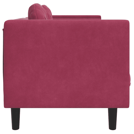 Sofá 3 lugares - Sofá fixo com almofadões veludo vermelho tinto