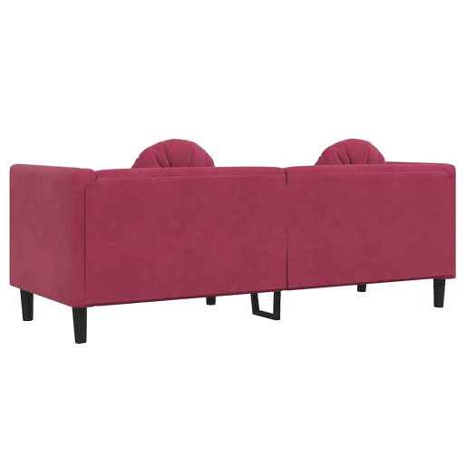 Sofá 3 lugares - Sofá fixo com almofadões veludo vermelho tinto
