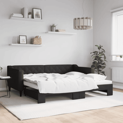Sofá-cama, Sofá conversível com gavetão 90x190 cm tecido preto