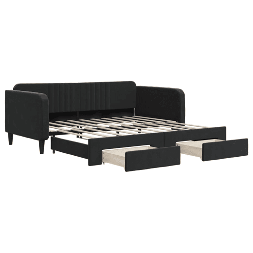 Sofá-cama, Sofá conversível com gavetão e gavetas 90x190 cm veludo preto Sofá-cama, Sofá conversível com gavetão e gavetas 90x190 cm veludo preto