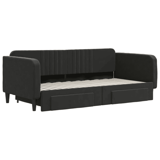 Sofá-cama, Sofá conversível com gavetão e gavetas 90x190 cm veludo preto Sofá-cama, Sofá conversível com gavetão e gavetas 90x190 cm veludo preto