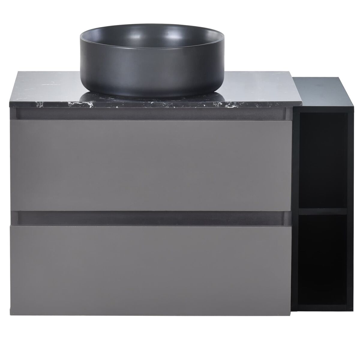 Mueble de baño colgante 80 cm - con lavabo de cerámica y cajones, diseño moderno - negro+gris