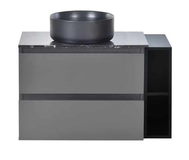 Mueble de baño colgante 80 cm - con lavabo de cerámica y cajones, diseño moderno - negro+gris