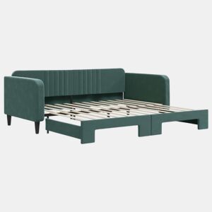 Sofá-cama, Sofá conversível com gavetão 100x200 cm veludo verde-escuro